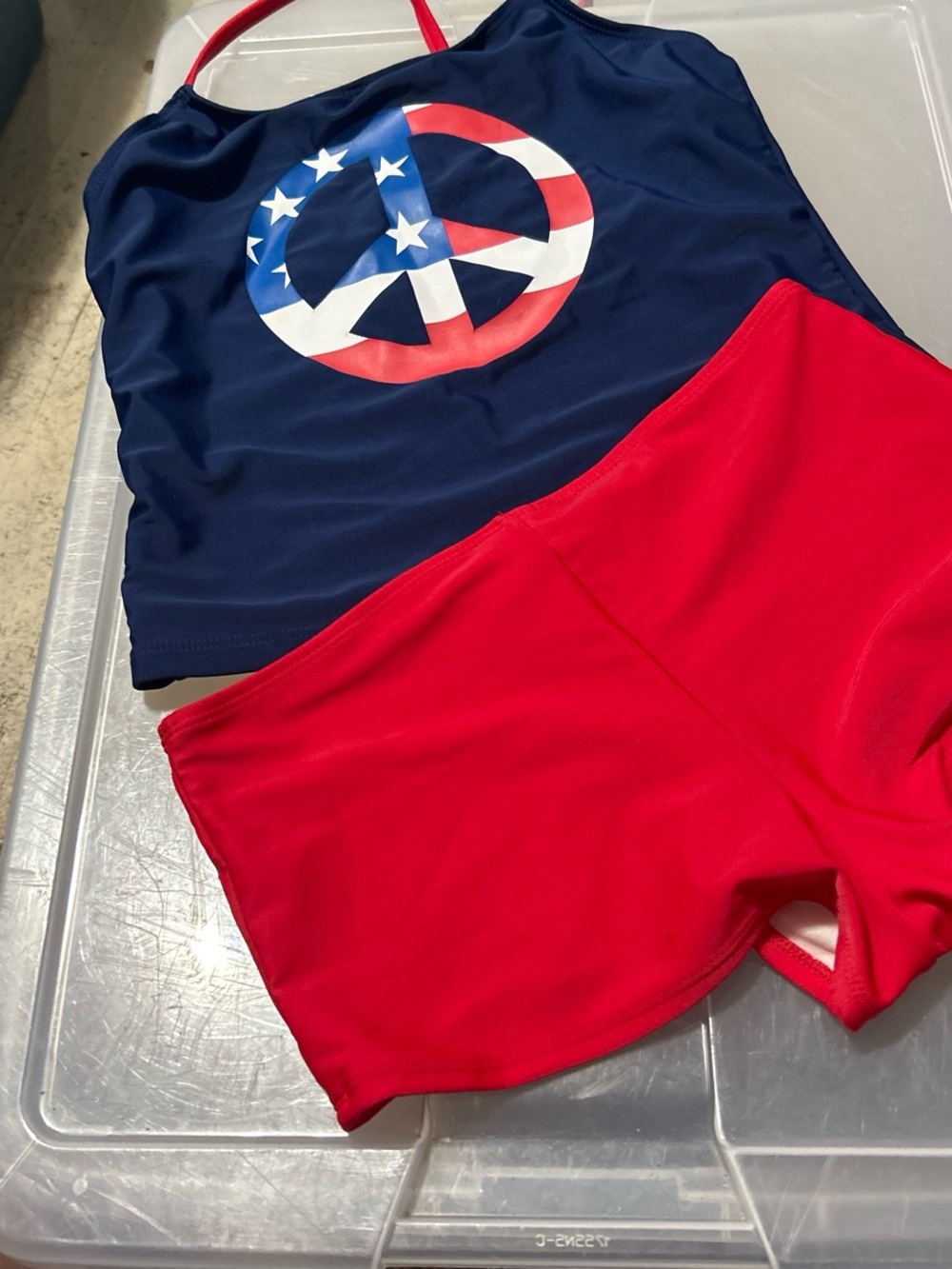 OP Kids Two-Piece Swim Set in Navy & Red with Star Peace Graphic